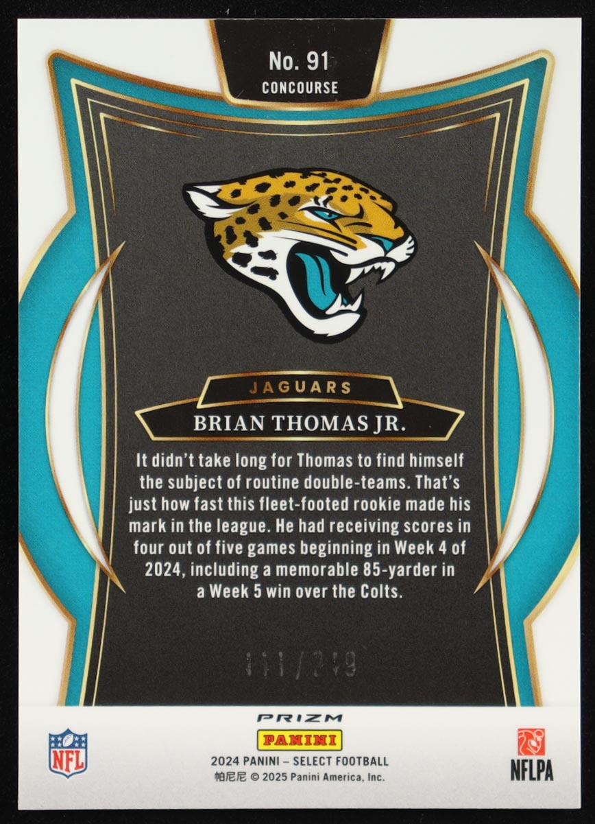 Brian Thomas Jr. 2024 Select Prizm Red Shock #91 #111/249 RC at PristineAuction.com Brian Thomas Jr. 2024 Select Prizm Red Shock #91 #111/249 RC at PristineAuction.com