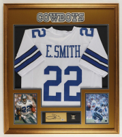 Emmitt Smith Signed Custom Framed Cut Display with Jersey & All Time Rushing Pin (PSA) at PristineAuction.com