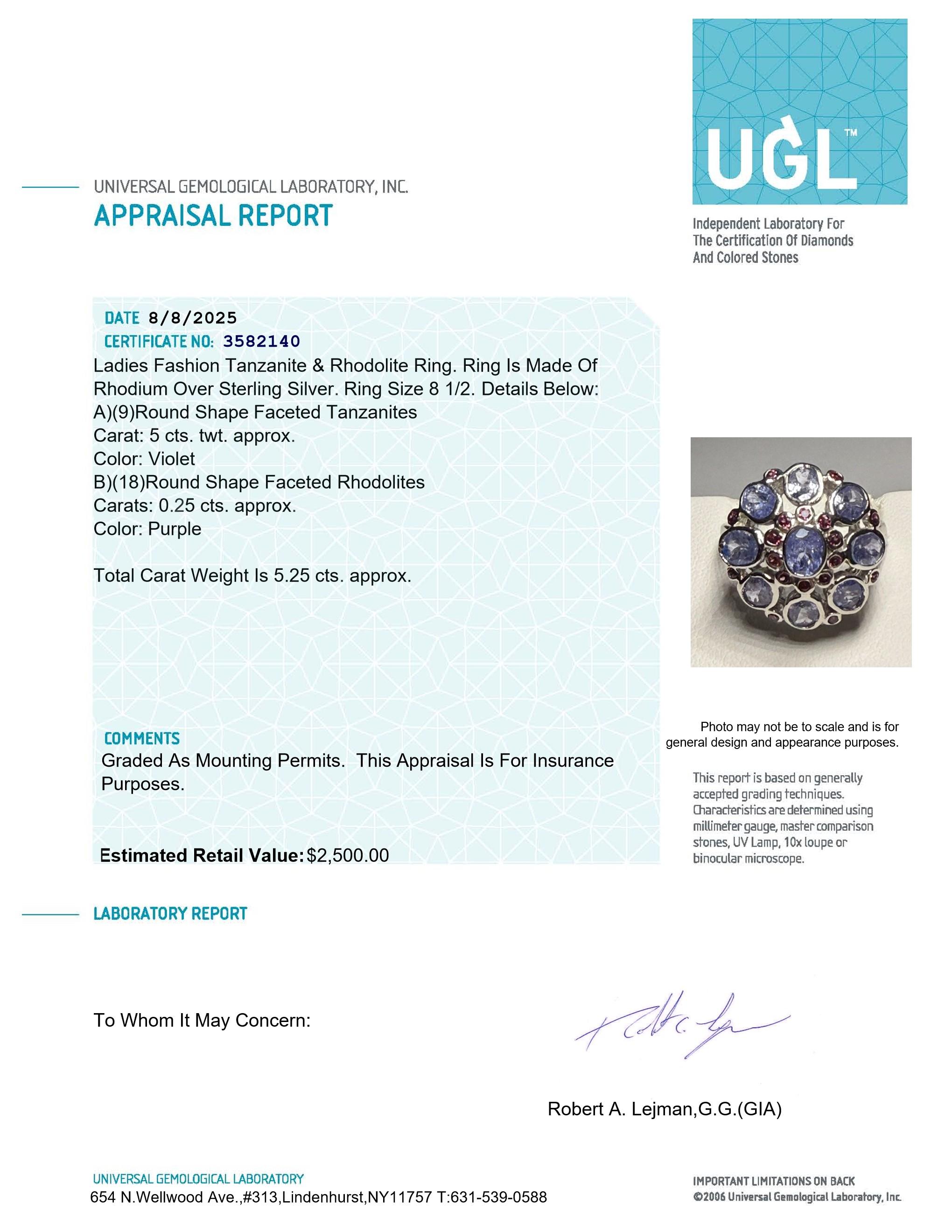 5.25 Carats Natural Tanzanite & Purple Garnet Ring | $2,500 Estimated Retail Value (UGL Cert) at PristineAuction.com 5.25 Carats Natural Tanzanite & Purple Garnet Ring | $2,500 Estimated Retail Value (UGL Cert) at PristineAuction.com