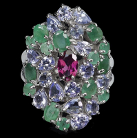 4.20 Carats Natural Tanzanite, Emerald & Purple Garnet Ring | $2,750 Estimated Retail Value (UGL Cert) at PristineAuction.com