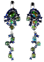 3.20 Carats Natural Black Opal & Blue Sapphire Earrings | $1,375 Estimated Retail Value (UGL Cert) at PristineAuction.com