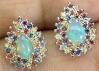 2.00 Carats Natural Opal & Multi-Colored Sapphire Earrings | $1,700 Estimated Retail Value (UGL Cert) at PristineAuction.com