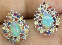 2.00 Carats Natural Opal & Multi-Colored Sapphire Earrings | $1,700 Estimated Retail Value (UGL Cert) at PristineAuction.com