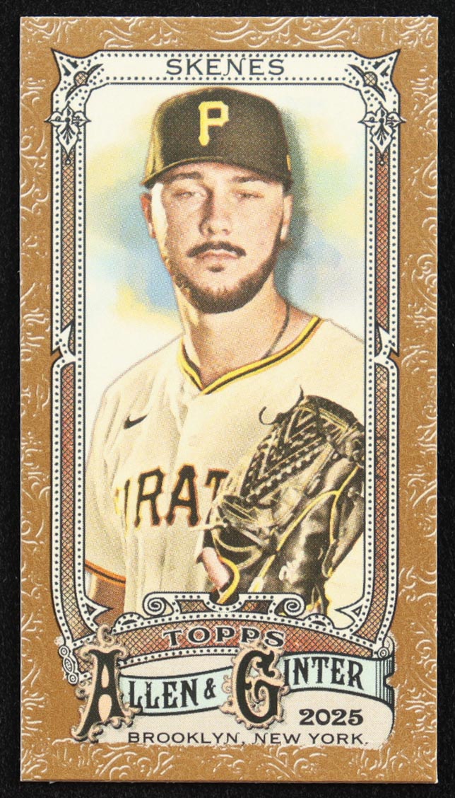 Paul Skenes 2025 Topps Allen and Ginter Mini Gold Border #128 at PristineAuction.com Paul Skenes 2025 Topps Allen and Ginter Mini Gold Border #128 at PristineAuction.com