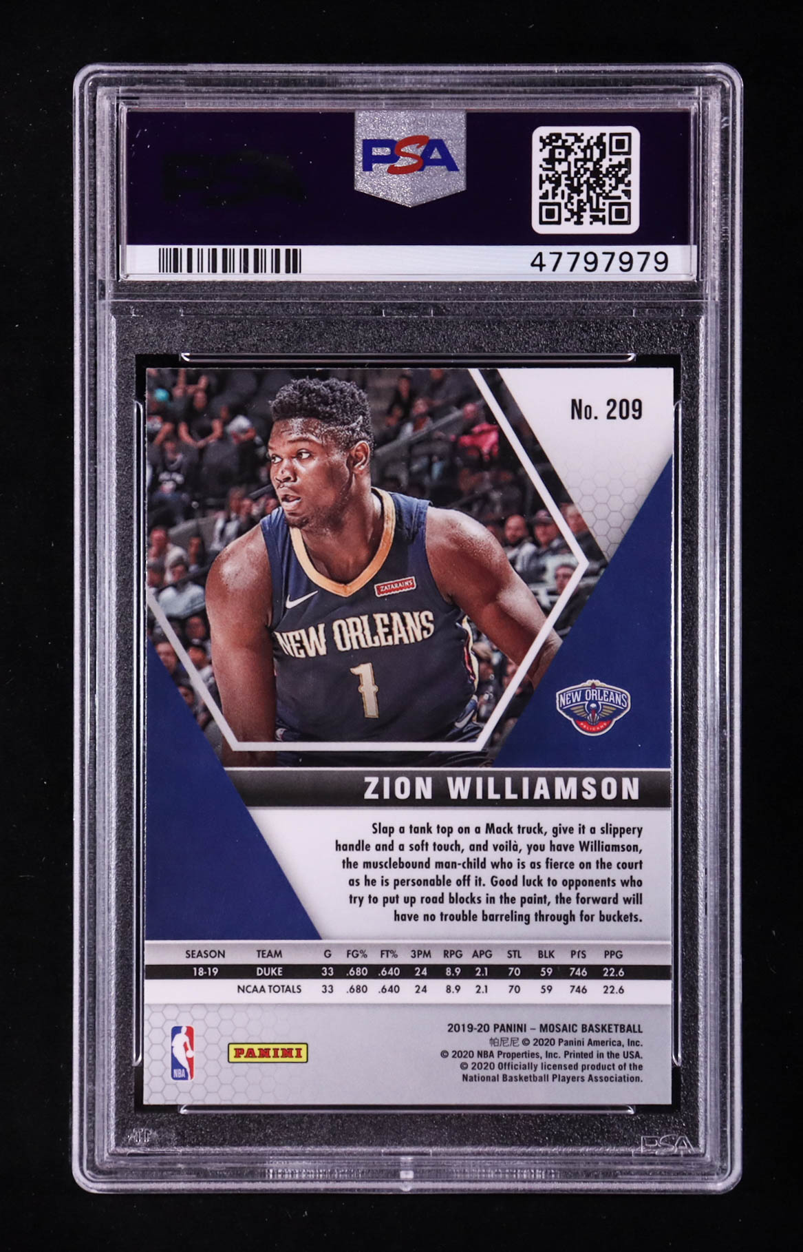 Zion Williamson 2019-20 Panini Mosaic #209 RC (PSA 10) at PristineAuction.com Zion Williamson 2019-20 Panini Mosaic #209 RC (PSA 10) at PristineAuction.com