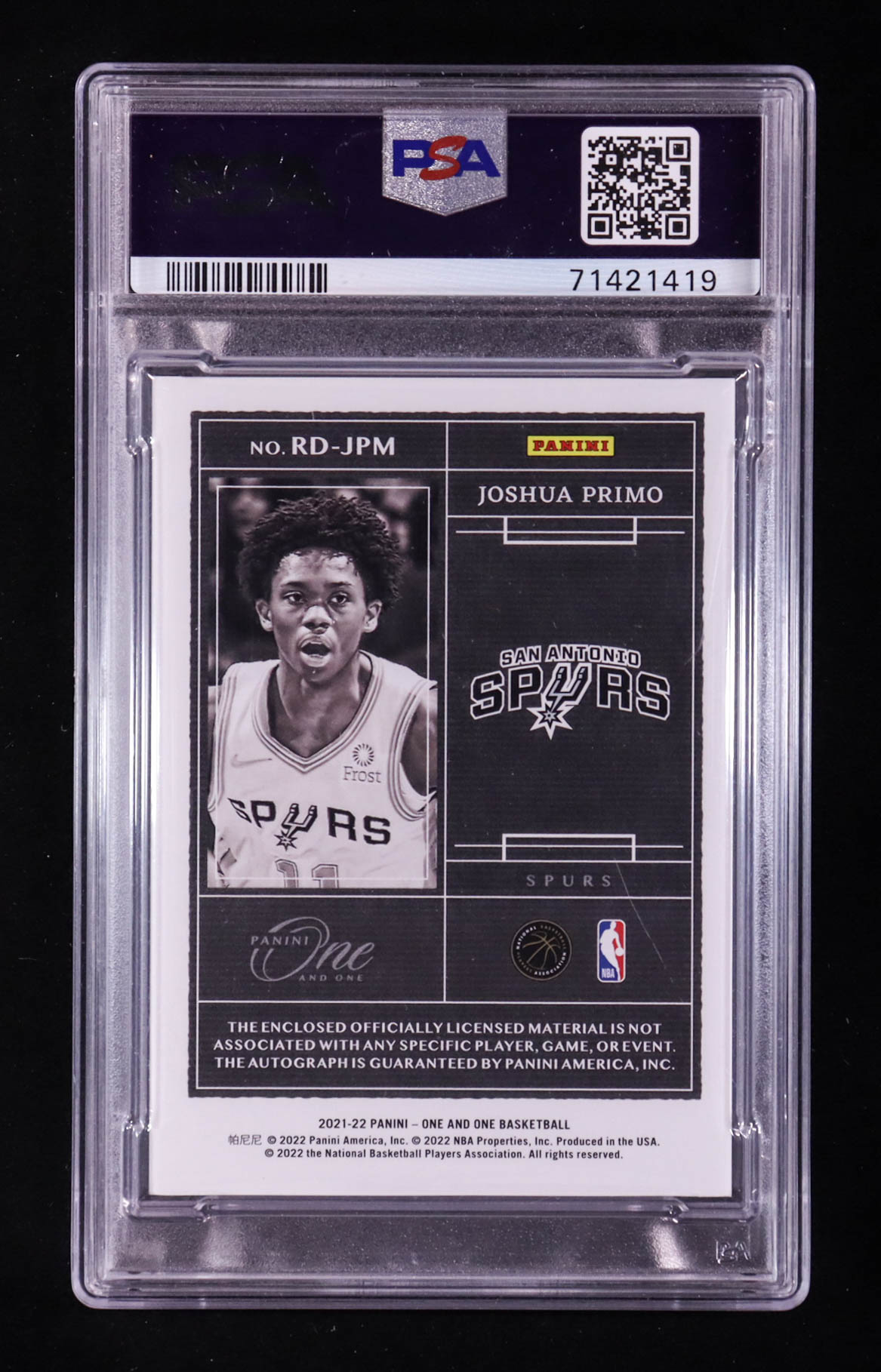 Joshua Primo 2021-22 Panini One and One Rookie Dual Jersey Autographs #8 #38/99 RC (PSA 10) at PristineAuction.com Joshua Primo 2021-22 Panini One and One Rookie Dual Jersey Autographs #8 #38/99 RC (PSA 10) at PristineAuction.com