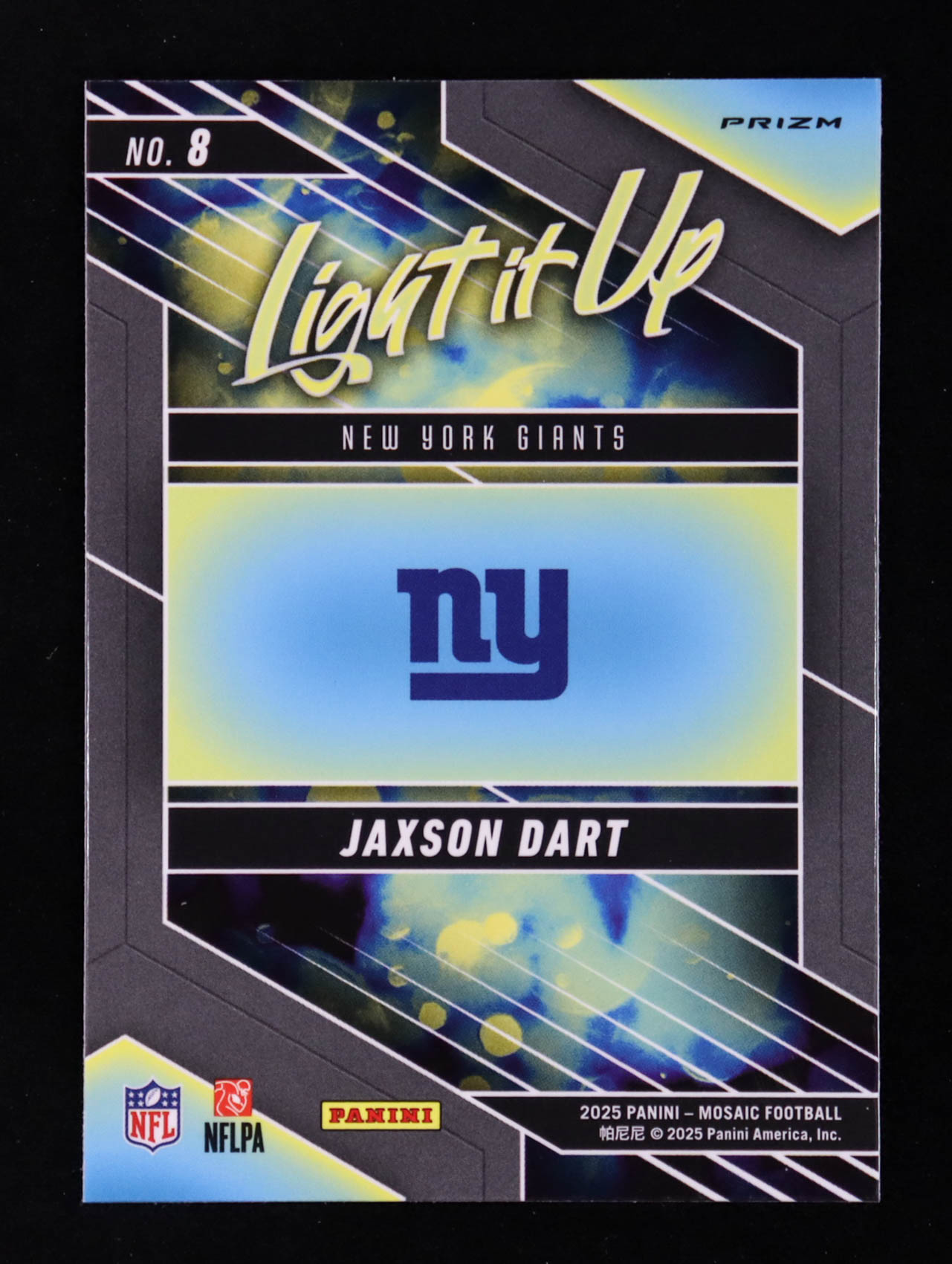 Jaxson Dart 2025 Panini Mosaic Light it Up Mosaic #8 RC at PristineAuction.com Jaxson Dart 2025 Panini Mosaic Light it Up Mosaic #8 RC at PristineAuction.com