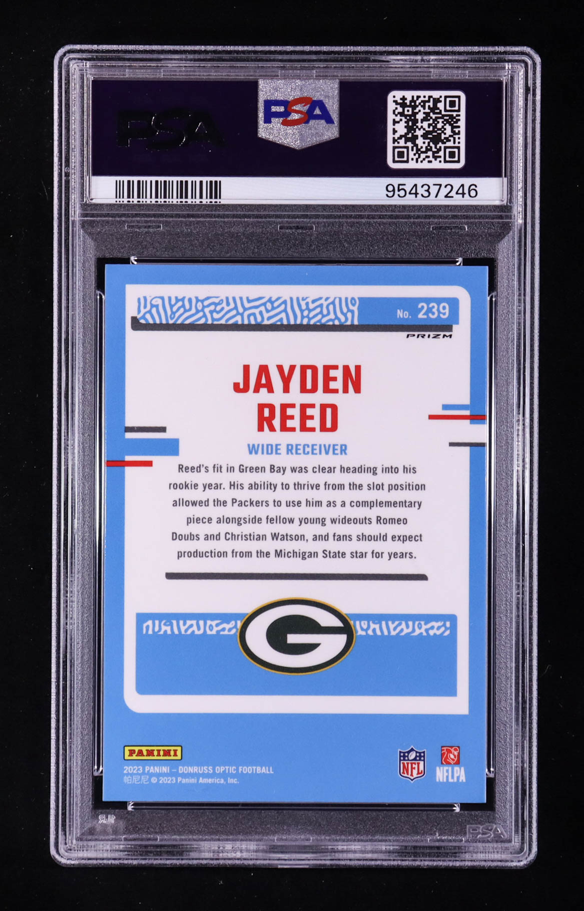 Jayden Reed 2023 Donruss Optic Holo #239 RR RC (PSA 10) at PristineAuction.com Jayden Reed 2023 Donruss Optic Holo #239 RR RC (PSA 10) at PristineAuction.com