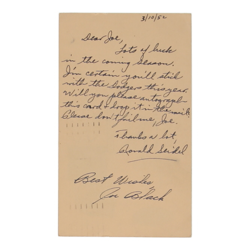 Joe Black Signed Postcard Inscribed "Best Wishes" (JSA) at PristineAuction.com