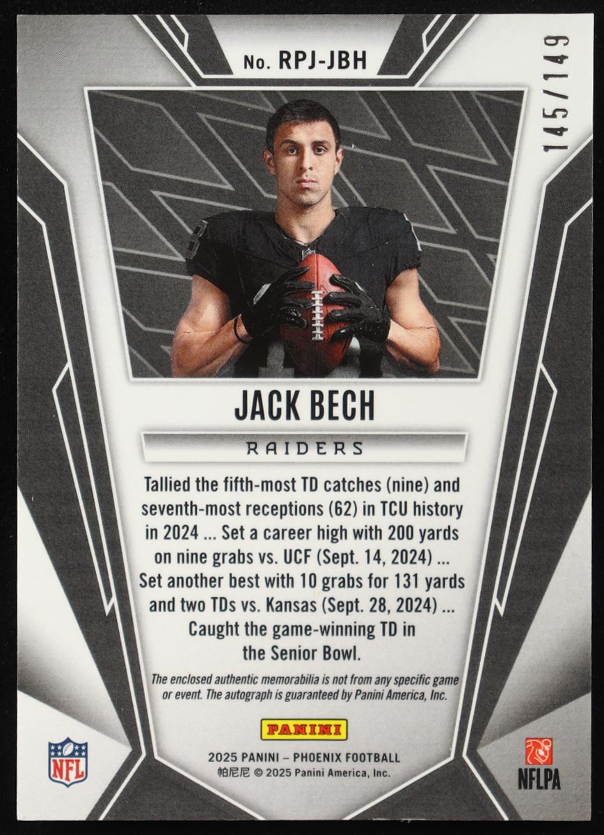 Jack Bech 2025 Panini Phoenix Rookie Phenoms Jersey Autographs Silver #21 #145/149 RC at PristineAuction.com Jack Bech 2025 Panini Phoenix Rookie Phenoms Jersey Autographs Silver #21 #145/149 RC at PristineAuction.com