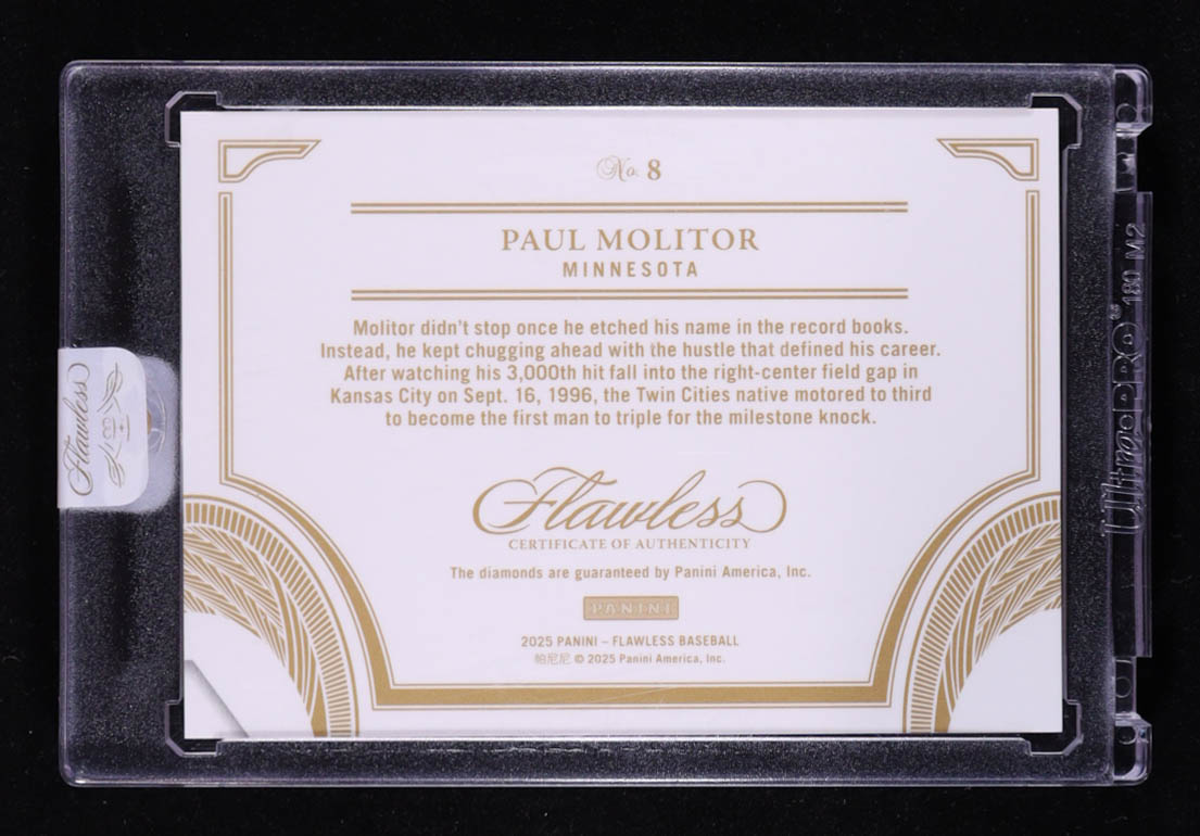 Paul Molitor 2025 Panini Flawless 3,000 Hit Club Gold #8 #02/10 at PristineAuction.com Paul Molitor 2025 Panini Flawless 3,000 Hit Club Gold #8 #02/10 at PristineAuction.com