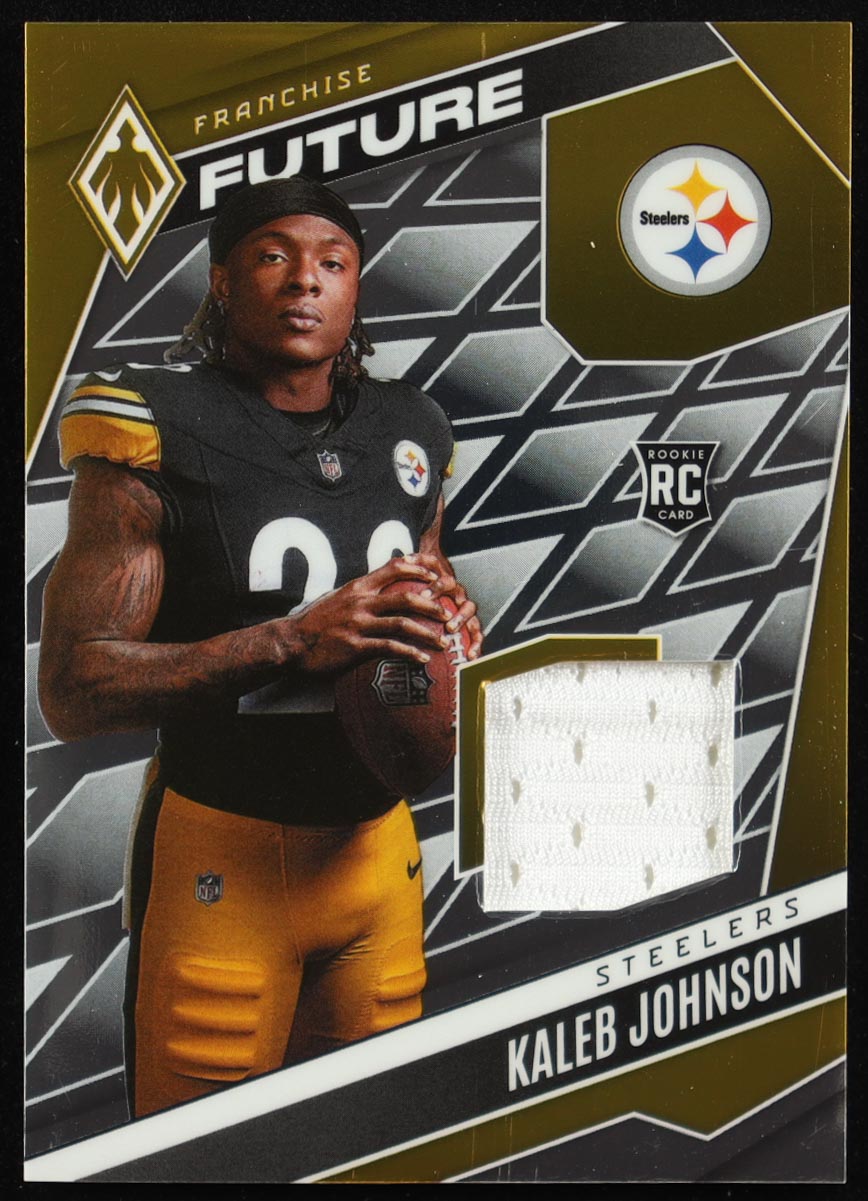 Kaleb Johnson 2025 Panini Phoenix Franchise Future Material #29 #103/299 RC at PristineAuction.com Kaleb Johnson 2025 Panini Phoenix Franchise Future Material #29 #103/299 RC at PristineAuction.com