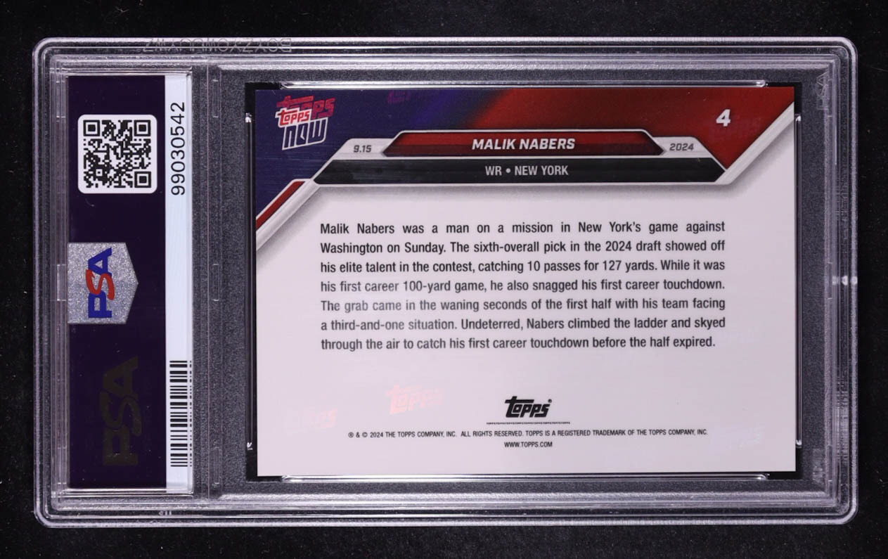 Malik Nabers 2024 Topps Now #4 RC (PSA 10) at PristineAuction.com Malik Nabers 2024 Topps Now #4 RC (PSA 10) at PristineAuction.com