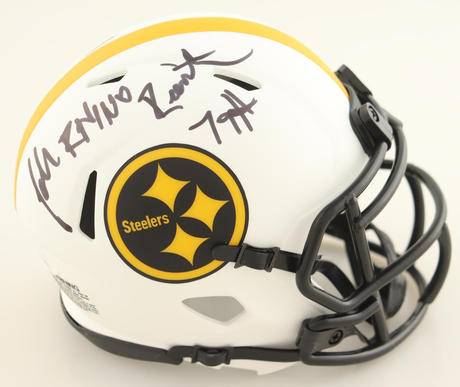 John Rienstra Signed Steelers Lunar Eclipse Alternate Speed Mini Helmet Inscribed "The Rhino" (JSA) at PristineAuction.com John Rienstra Signed Steelers Lunar Eclipse Alternate Speed Mini Helmet Inscribed "The Rhino" (JSA) at PristineAuction.com