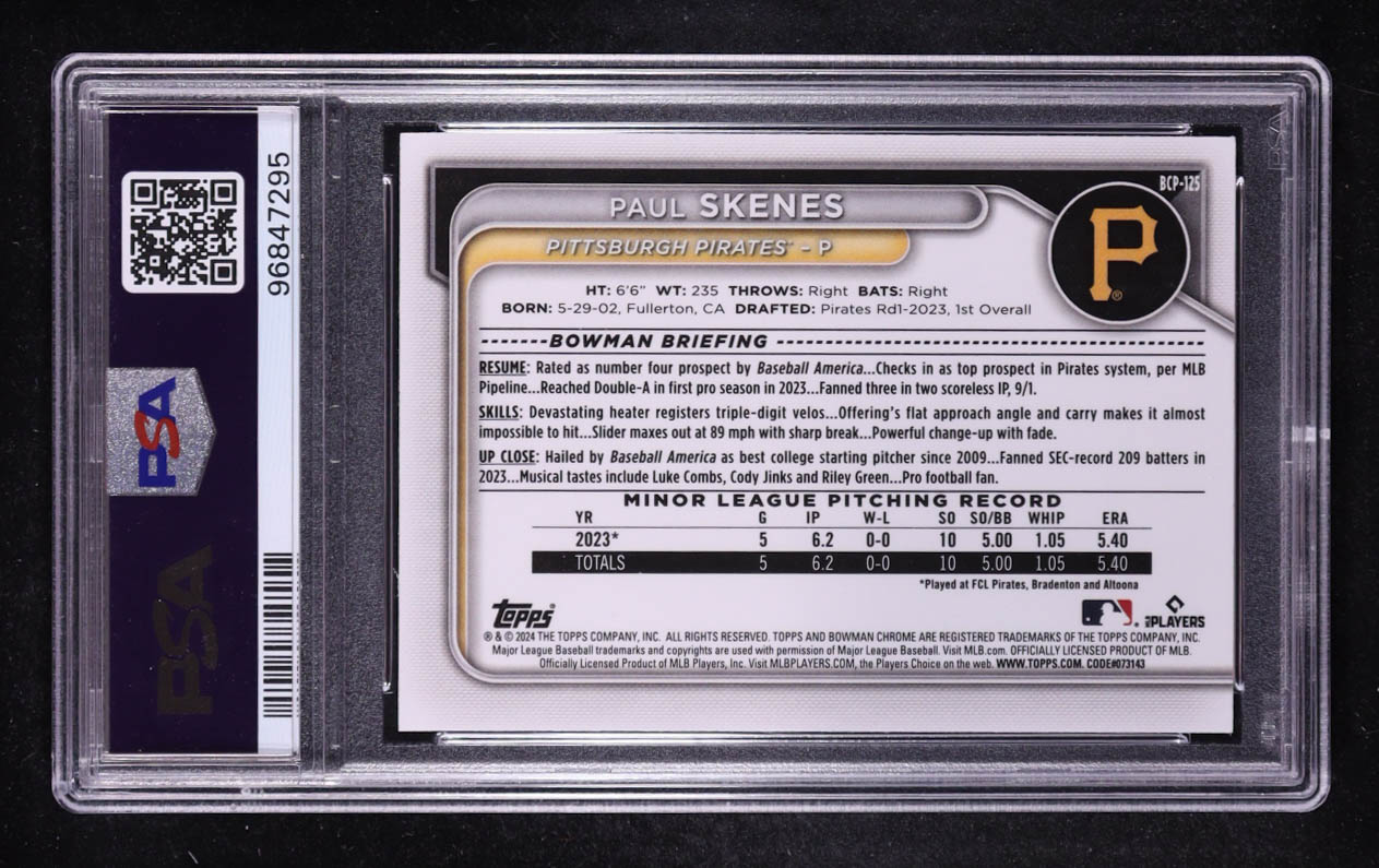 Paul Skenes 2024 Bowman Chrome Prospects #BCP125 (PSA 10) at PristineAuction.com Paul Skenes 2024 Bowman Chrome Prospects #BCP125 (PSA 10) at PristineAuction.com