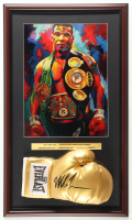 Mike Tyson Signed Custom Framed Gold Everlast Boxing Glove Display with Art Print (Tyson) at PristineAuction.com