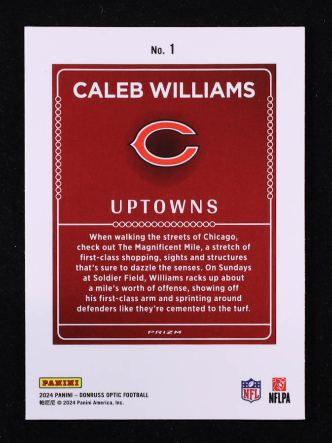 Caleb Williams 2024 Donruss Optic Uptowns #1 RC at PristineAuction.com Caleb Williams 2024 Donruss Optic Uptowns #1 RC at PristineAuction.com