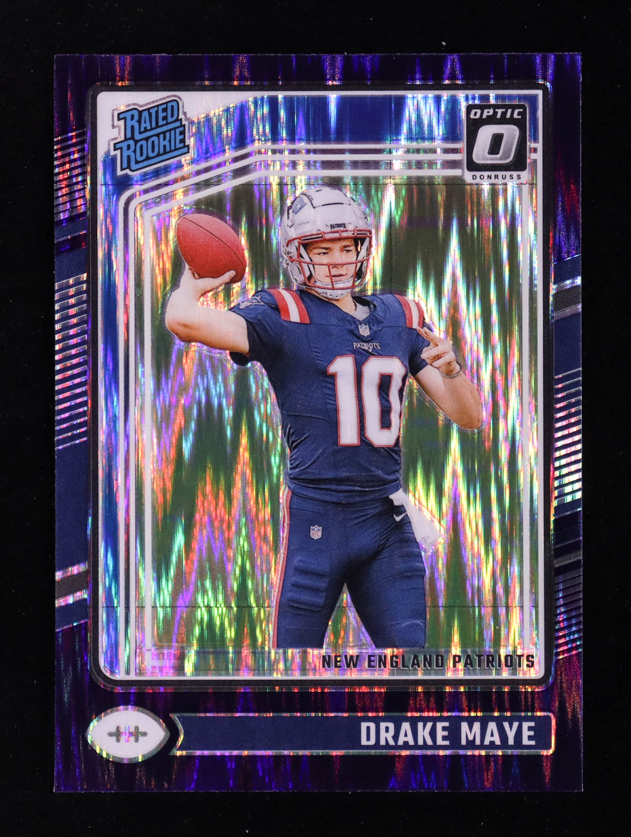 Drake Maye 2024 Donruss Optic Purple Shock #229 RR RC at PristineAuction.com Drake Maye 2024 Donruss Optic Purple Shock #229 RR RC at PristineAuction.com