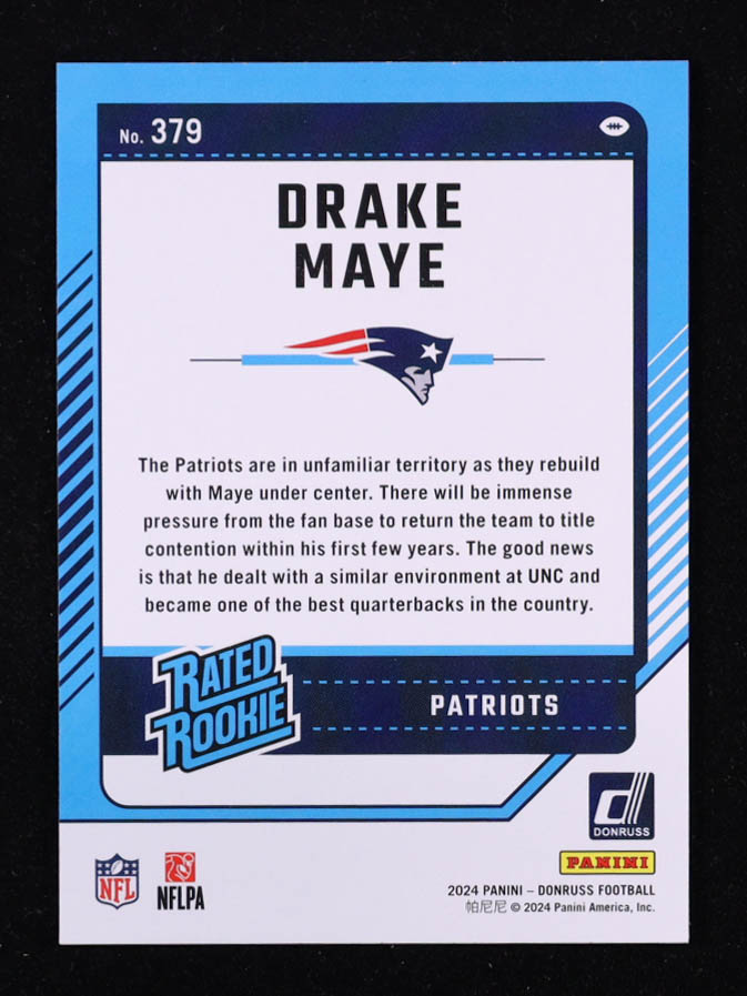 Drake Maye 2024 Donruss #379 RR RC at PristineAuction.com Drake Maye 2024 Donruss #379 RR RC at PristineAuction.com