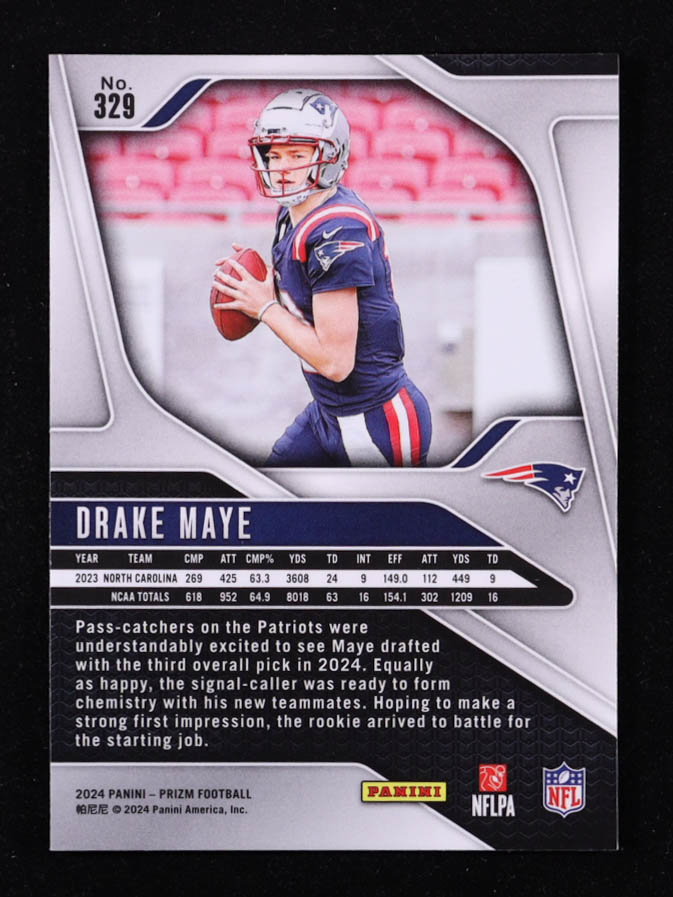 Drake Maye 2024 Panini Prizm #329 RC at PristineAuction.com Drake Maye 2024 Panini Prizm #329 RC at PristineAuction.com