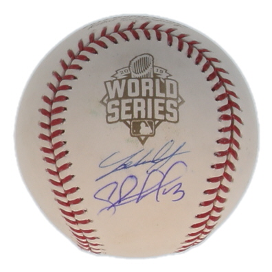 Salvador Perez & Johnny Cueto Signed 2015 World Series Logo Baseball (Beckett & JSA) at PristineAuction.com Salvador Perez & Johnny Cueto Signed 2015 World Series Logo Baseball (Beckett & JSA) at PristineAuction.com