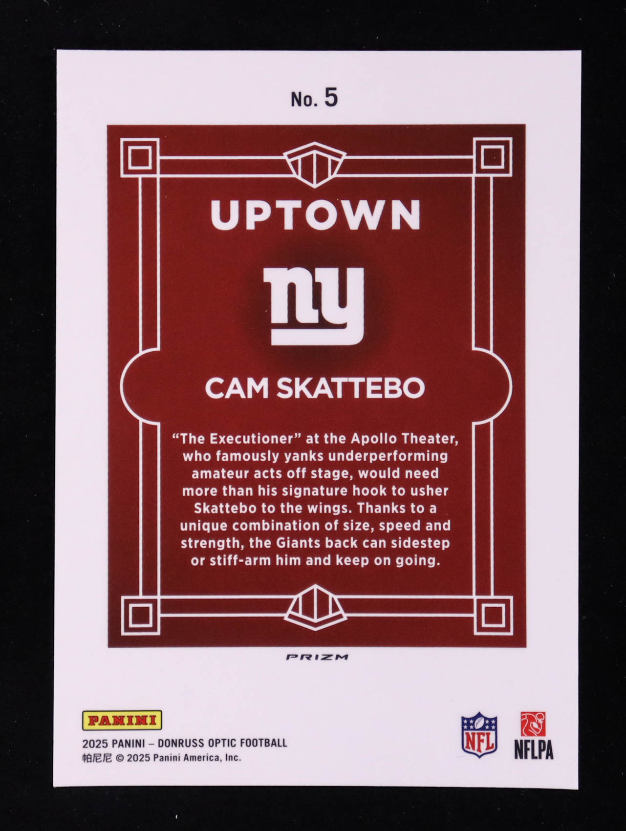 Cam Skattebo 2025 Donruss Optic Uptown #5 RC at PristineAuction.com Cam Skattebo 2025 Donruss Optic Uptown #5 RC at PristineAuction.com
