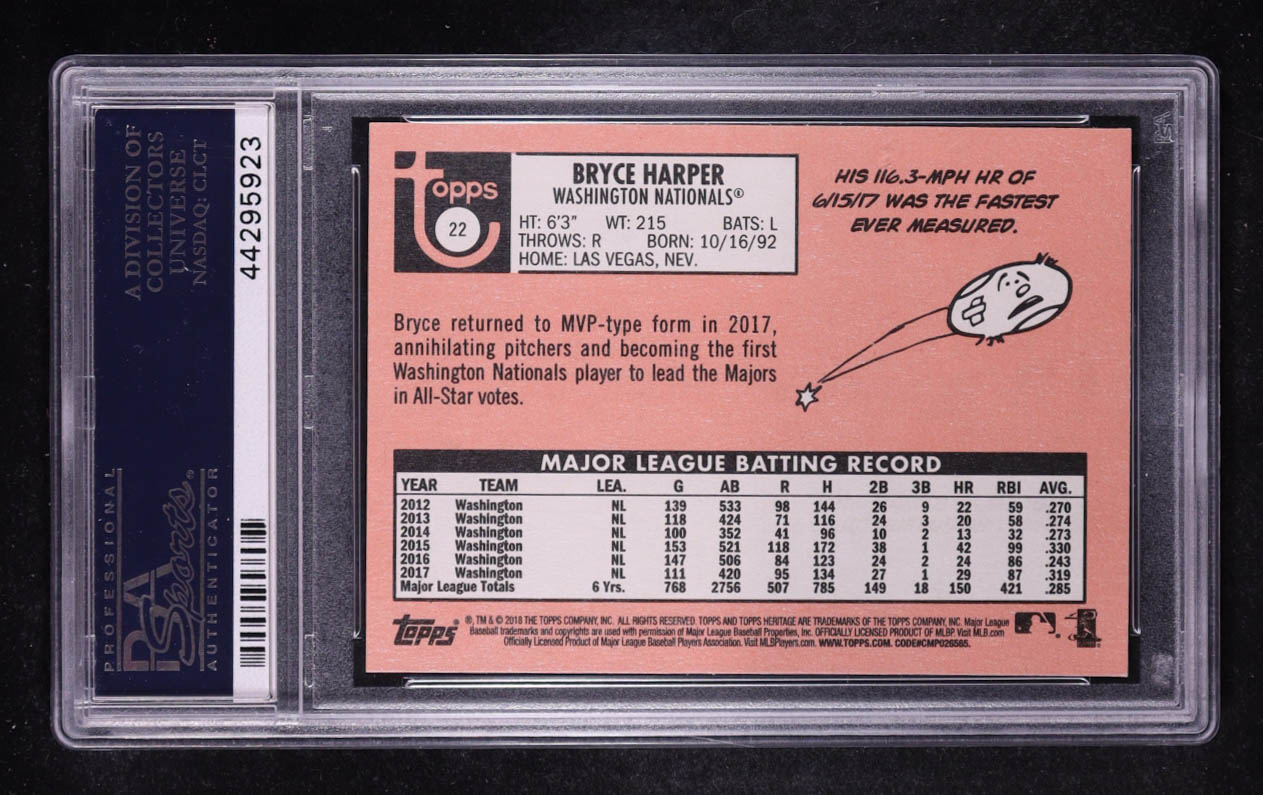 Bryce Harper 2018 Topps Heritage #22 (PSA 10) at PristineAuction.com Bryce Harper 2018 Topps Heritage #22 (PSA 10) at PristineAuction.com