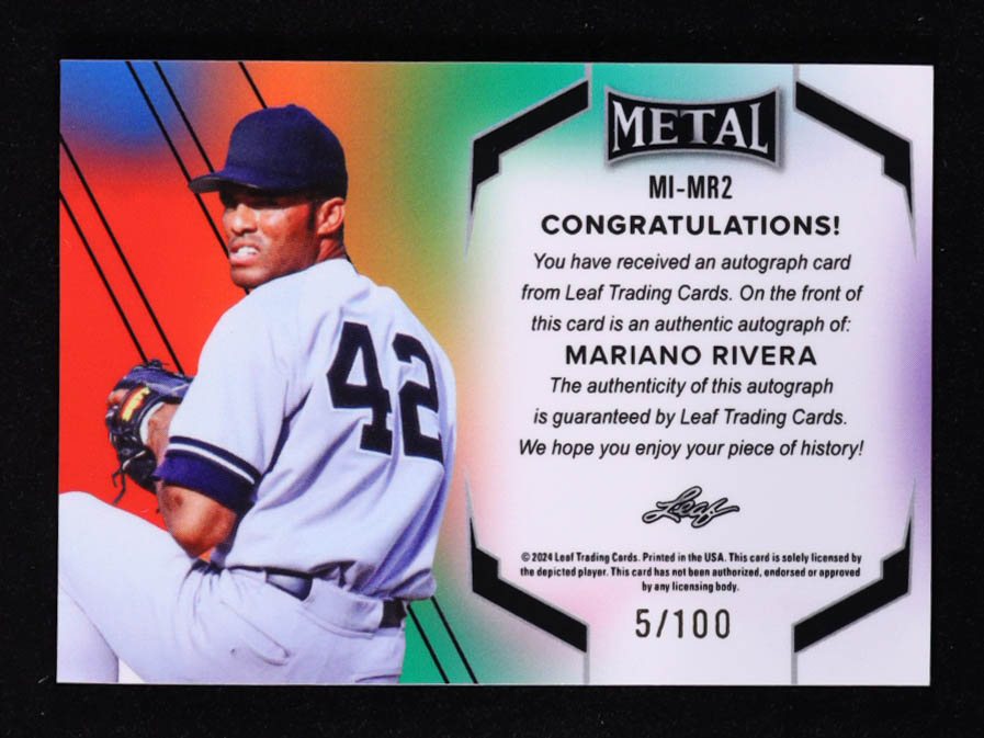 Mariano Rivera 2024 Leaf Metal Inscriptions Prismatic Red #MIMR2 #5/100 at PristineAuction.com Mariano Rivera 2024 Leaf Metal Inscriptions Prismatic Red #MIMR2 #5/100 at PristineAuction.com