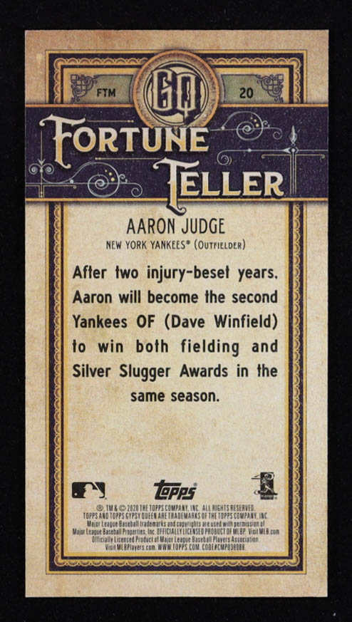 Aaron Judge 2020 Topps Gypsy Queen Fortune Teller Mini #FTM20 at PristineAuction.com Aaron Judge 2020 Topps Gypsy Queen Fortune Teller Mini #FTM20 at PristineAuction.com