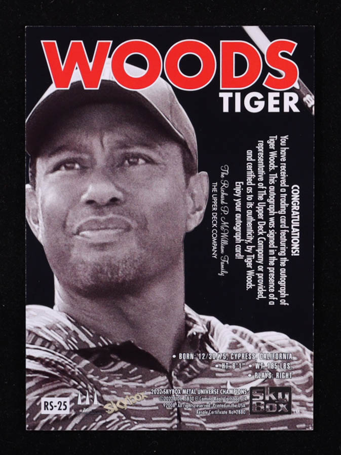 Tiger Woods 2022 Skybox Metal Universe Champions Skybox Premium '98-99 Retro Star Rubies Autographs #RS25 at PristineAuction.com Tiger Woods 2022 Skybox Metal Universe Champions Skybox Premium '98-99 Retro Star Rubies Autographs #RS25 at PristineAuction.com