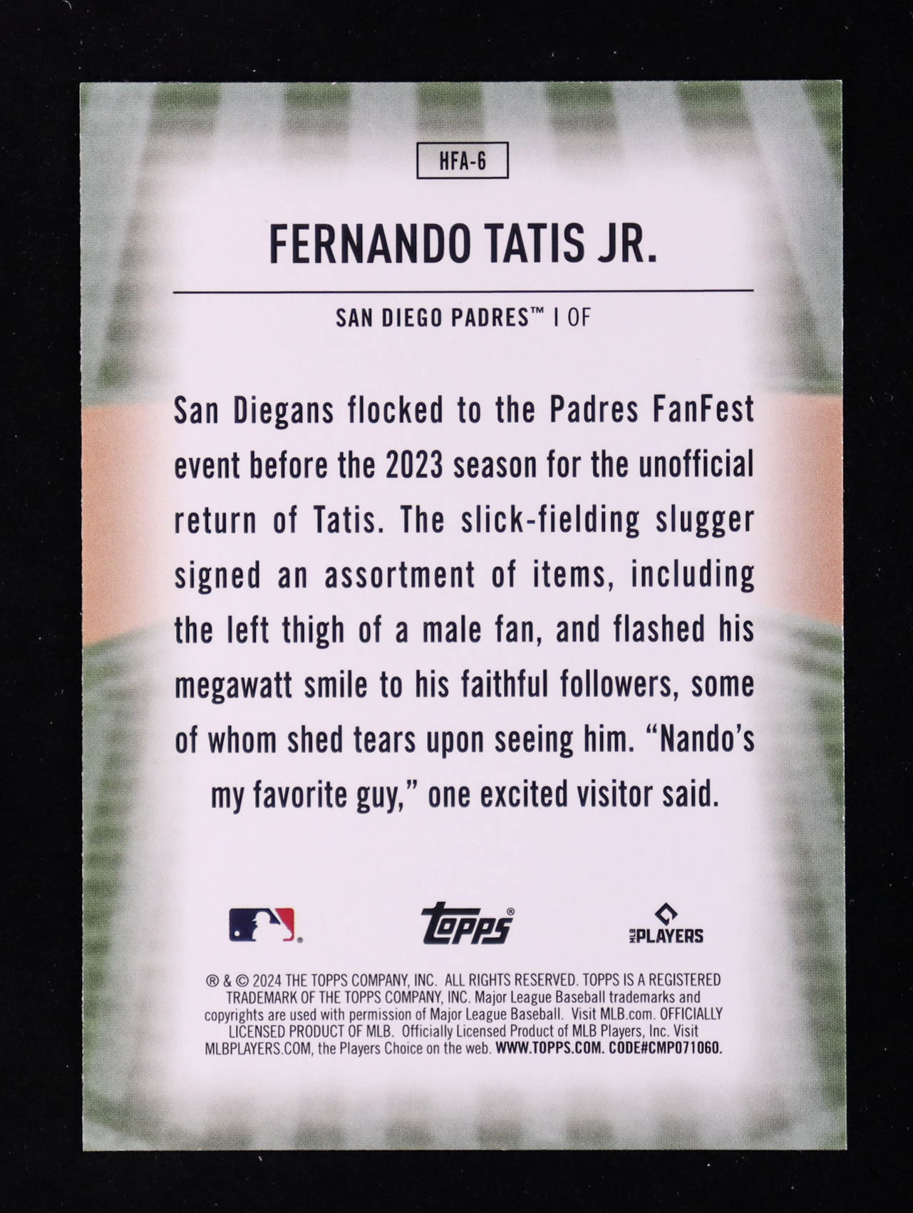 Fernando Tatis Jr. 2024 Topps Home Field Advantage #HFA6 at PristineAuction.com Fernando Tatis Jr. 2024 Topps Home Field Advantage #HFA6 at PristineAuction.com