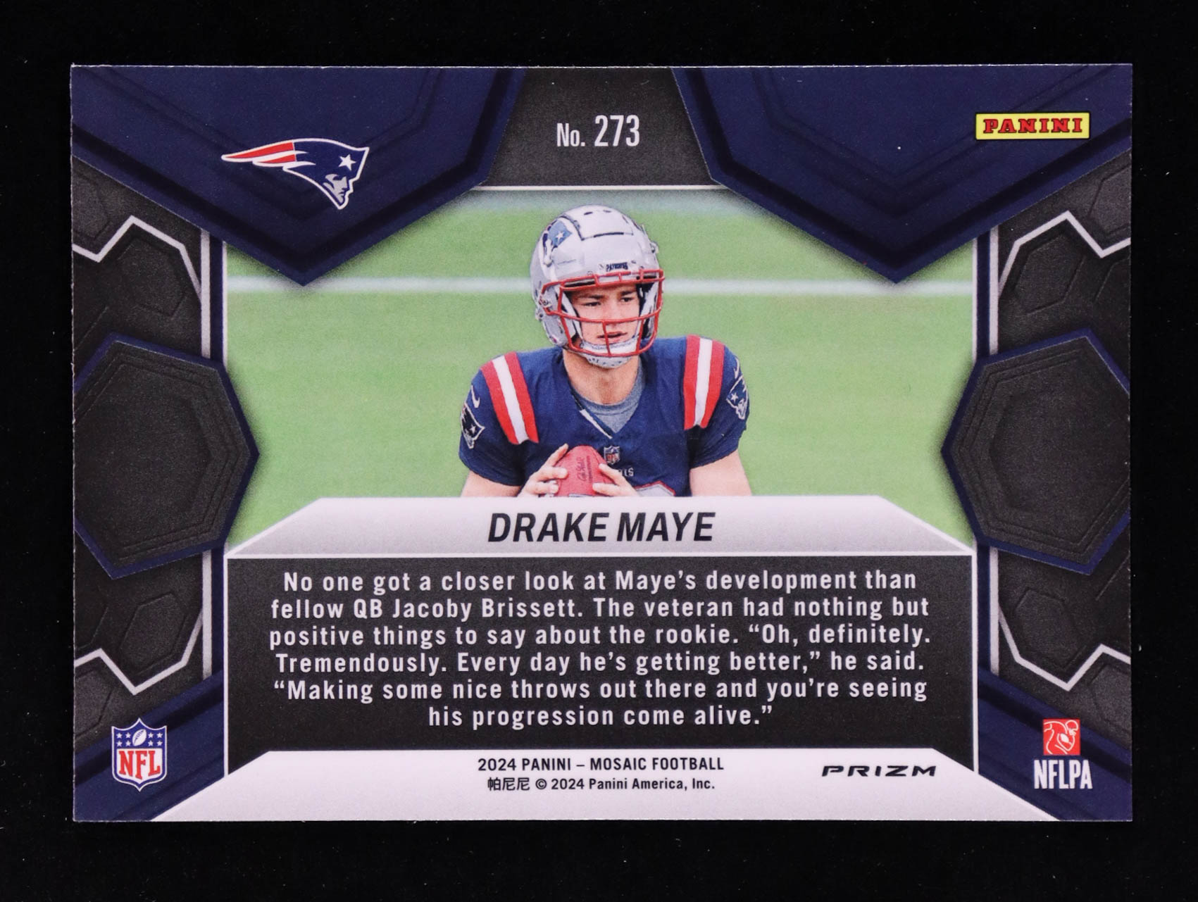 Drake Maye 2024 Panini Mosaic Mosaic Green #273 DEB RC at PristineAuction.com Drake Maye 2024 Panini Mosaic Mosaic Green #273 DEB RC at PristineAuction.com