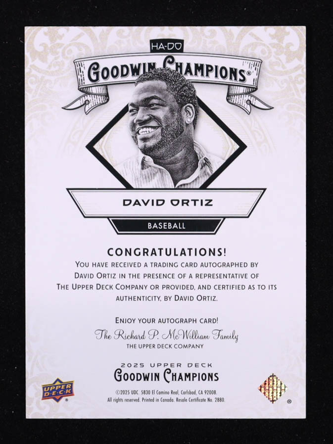 David Ortiz 2025 Upper Deck Goodwin Champions Horizontal Autographs #HADO SP at PristineAuction.com David Ortiz 2025 Upper Deck Goodwin Champions Horizontal Autographs #HADO SP at PristineAuction.com