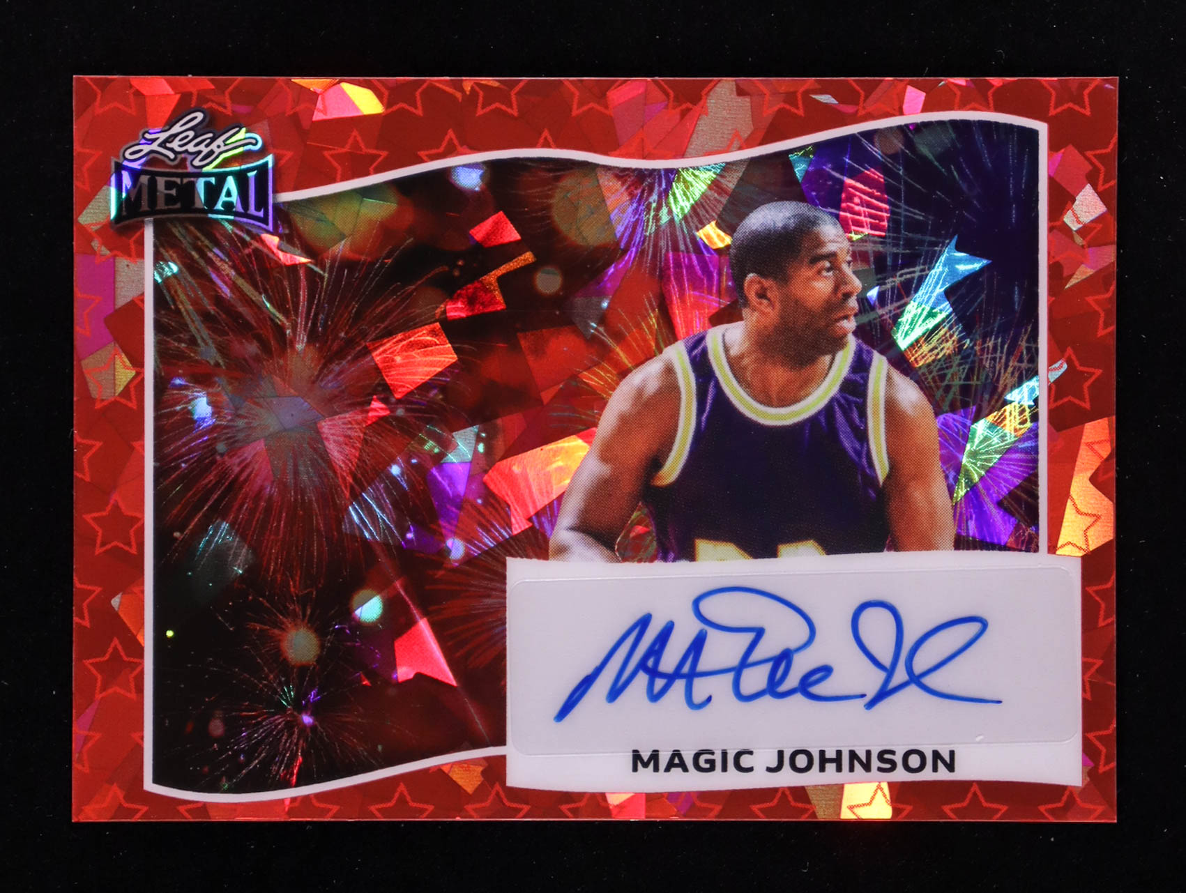 Magic Johnson 2025 Leaf Metal Independence Day Autographs Firework Crystal Red #BAMJ1 #2/2 at PristineAuction.com Magic Johnson 2025 Leaf Metal Independence Day Autographs Firework Crystal Red #BAMJ1 #2/2 at PristineAuction.com