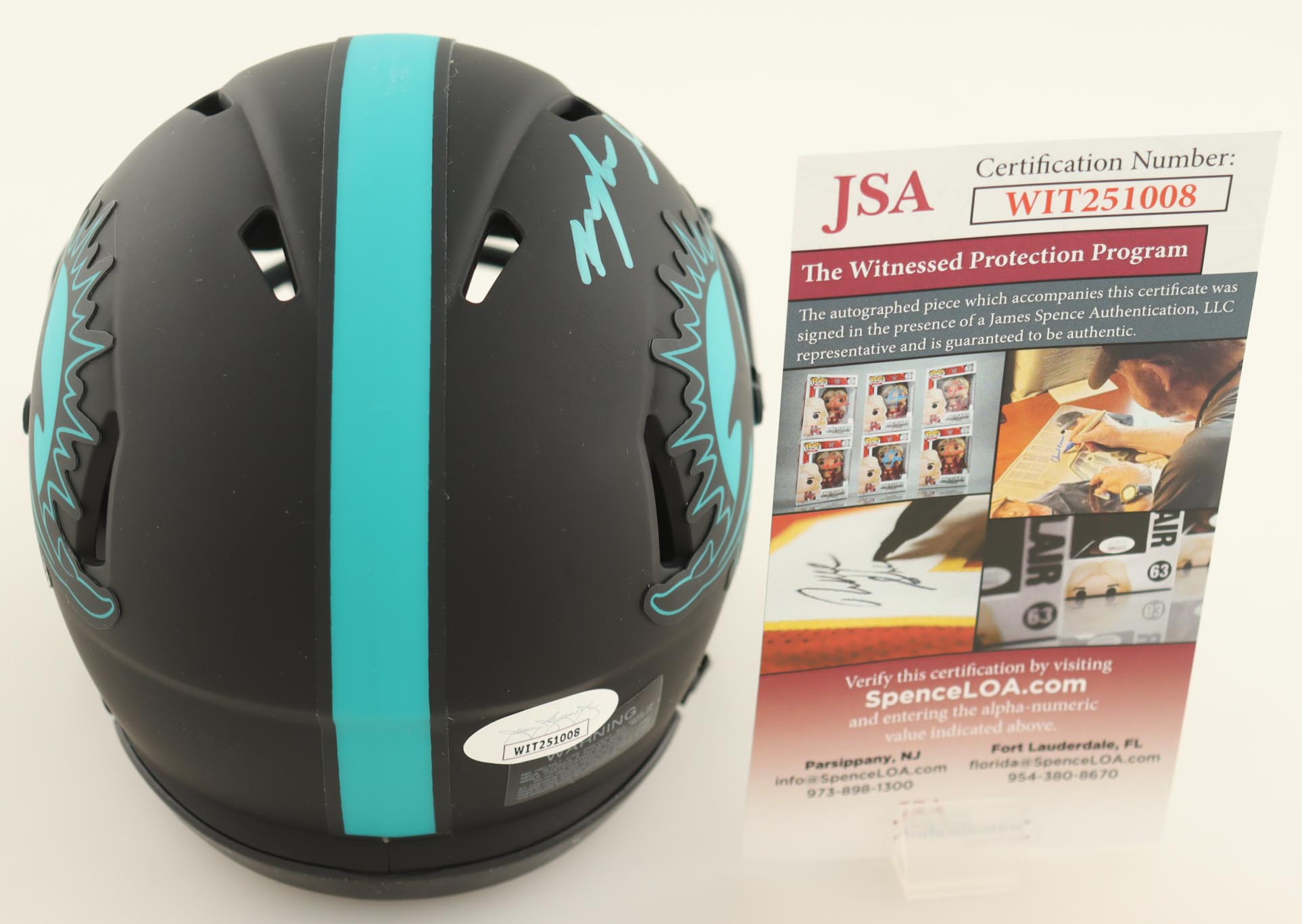 Myles Gaskin Signed Dolphins Eclipse Alternate Speed Mini Helmet (JSA) at PristineAuction.com Myles Gaskin Signed Dolphins Eclipse Alternate Speed Mini Helmet (JSA) at PristineAuction.com