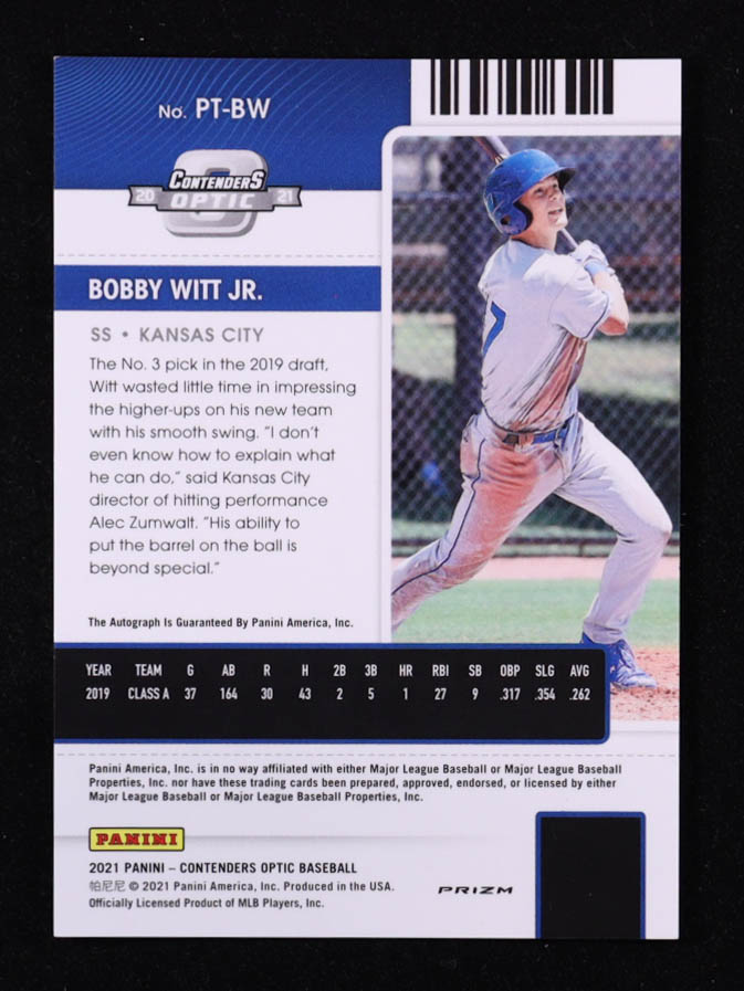 Bobby Witt Jr. 2021 Panini Contenders Optic Prospect Ticket Autographs #6 RC at PristineAuction.com Bobby Witt Jr. 2021 Panini Contenders Optic Prospect Ticket Autographs #6 RC at PristineAuction.com