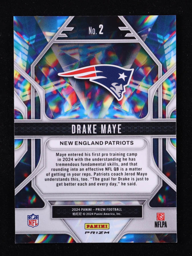 Drake Maye 2024 Panini Prizm Prizmatic Prizms Green Ice #2 RC at PristineAuction.com Drake Maye 2024 Panini Prizm Prizmatic Prizms Green Ice #2 RC at PristineAuction.com