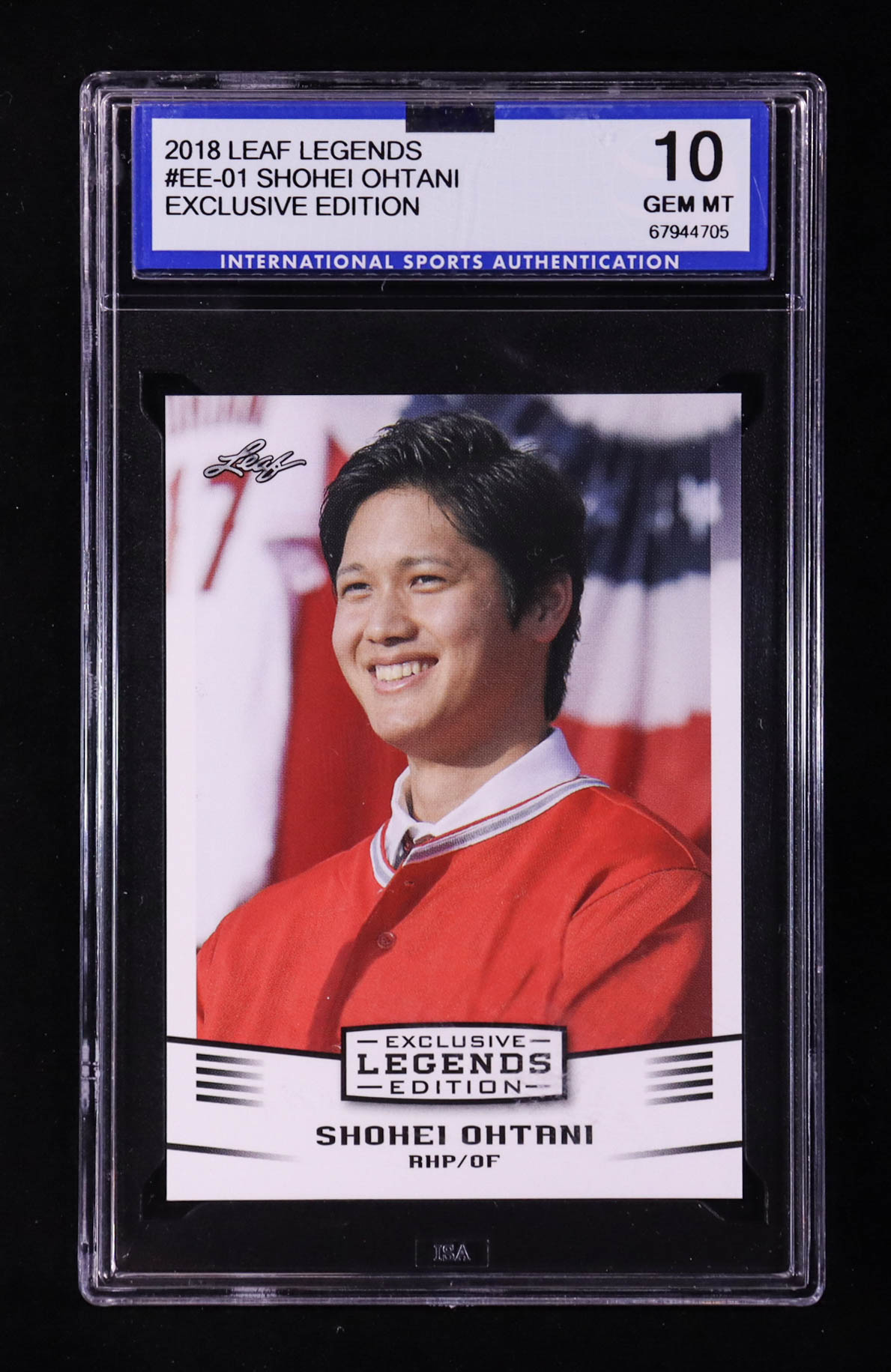 Shohei Ohtani 2018 Leaf Ohtani Legends Exclusive Edition #EE01 RC (ISA 10) at PristineAuction.com Shohei Ohtani 2018 Leaf Ohtani Legends Exclusive Edition #EE01 RC (ISA 10) at PristineAuction.com