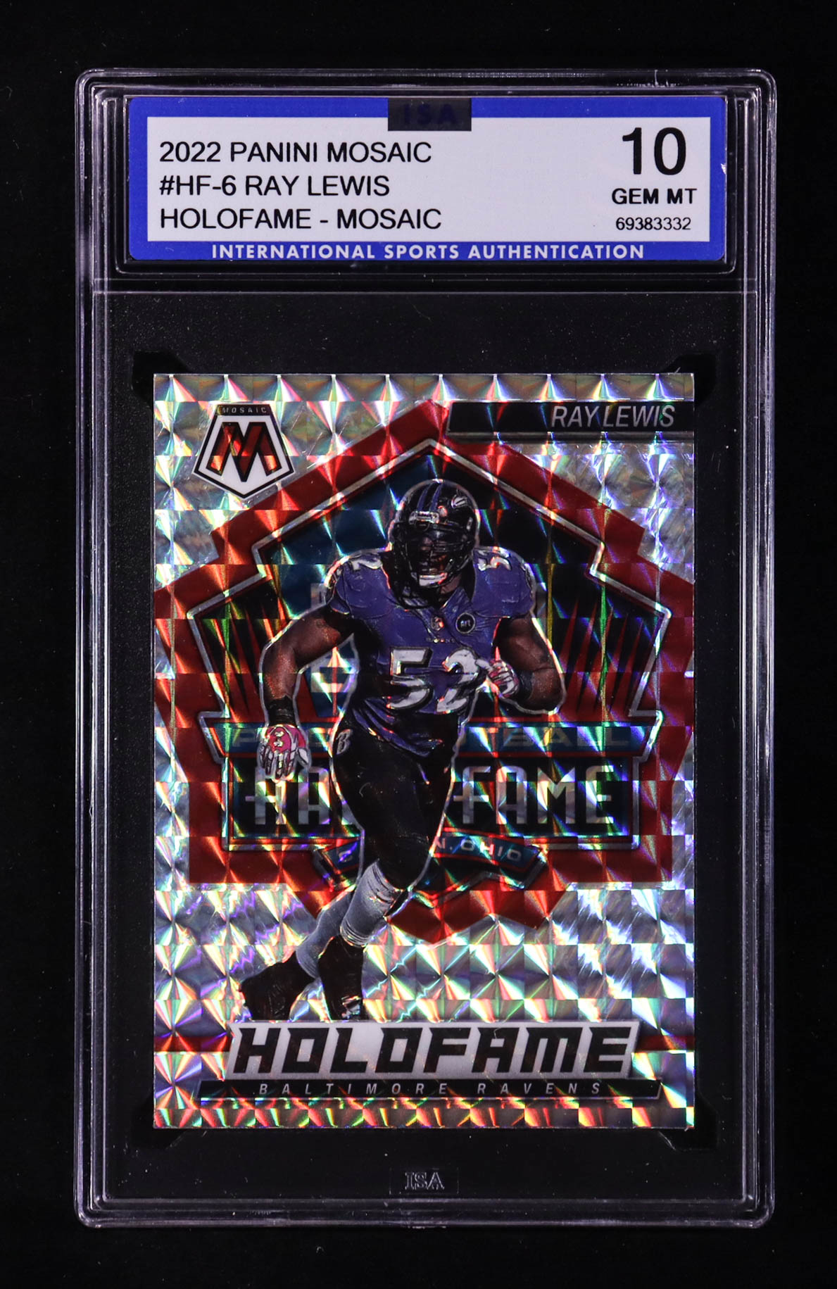 Ray Lewis 2022 Panini Mosaic HoloFame Mosaic #6 (ISA 10) at PristineAuction.com Ray Lewis 2022 Panini Mosaic HoloFame Mosaic #6 (ISA 10) at PristineAuction.com