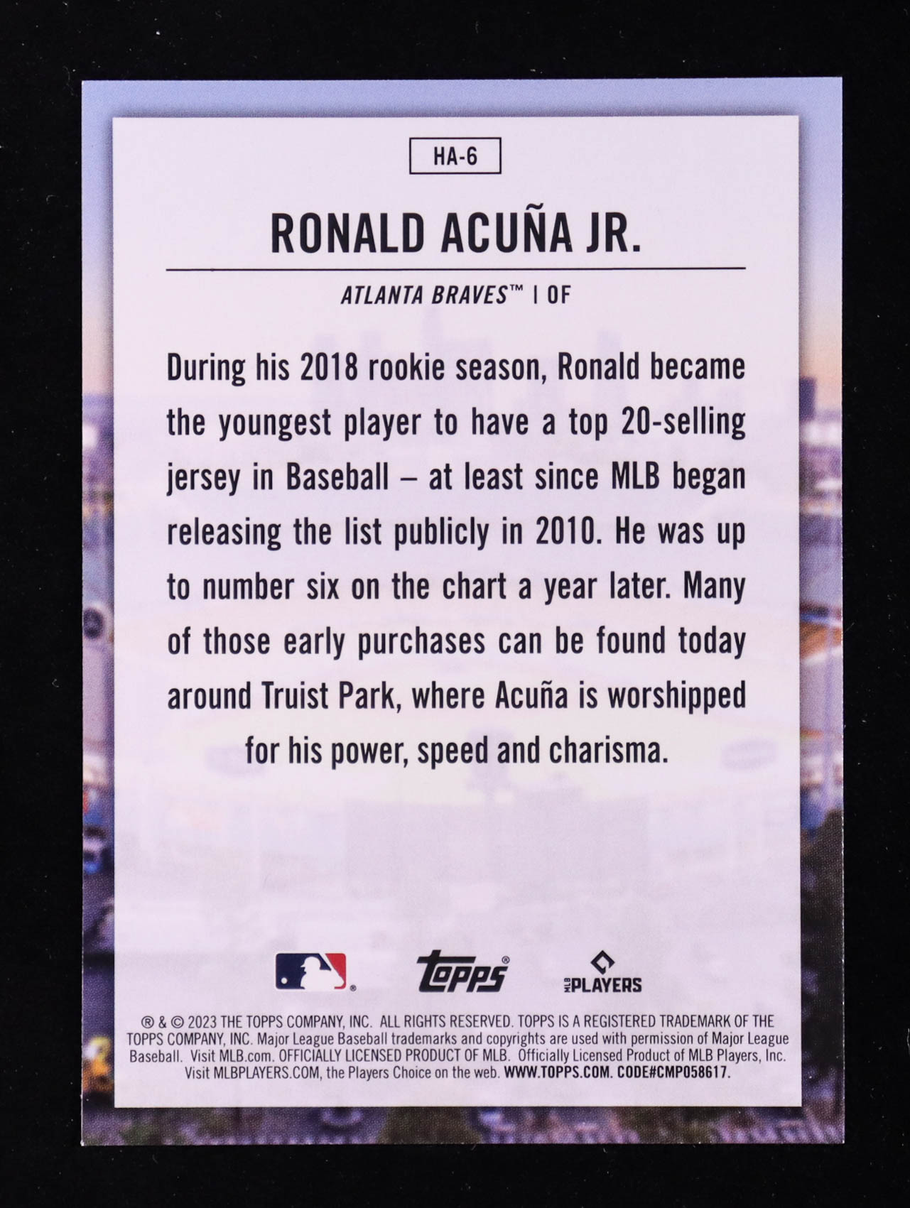 Ronald Acuna Jr. 2023 Topps Home Field Advantage #HA6 at PristineAuction.com Ronald Acuna Jr. 2023 Topps Home Field Advantage #HA6 at PristineAuction.com