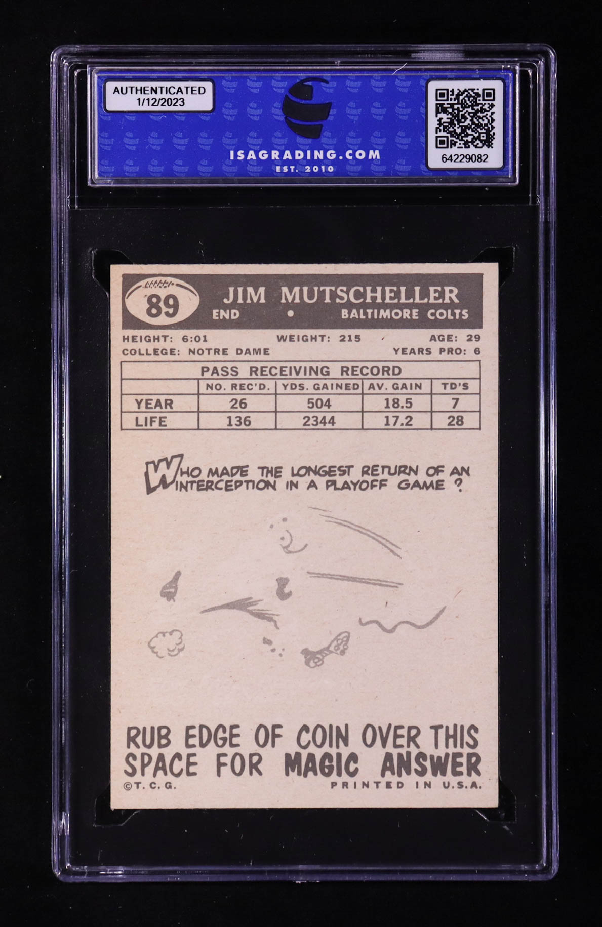 Jim Mutscheller 1959 Topps #89 (ISA 8) at PristineAuction.com Jim Mutscheller 1959 Topps #89 (ISA 8) at PristineAuction.com
