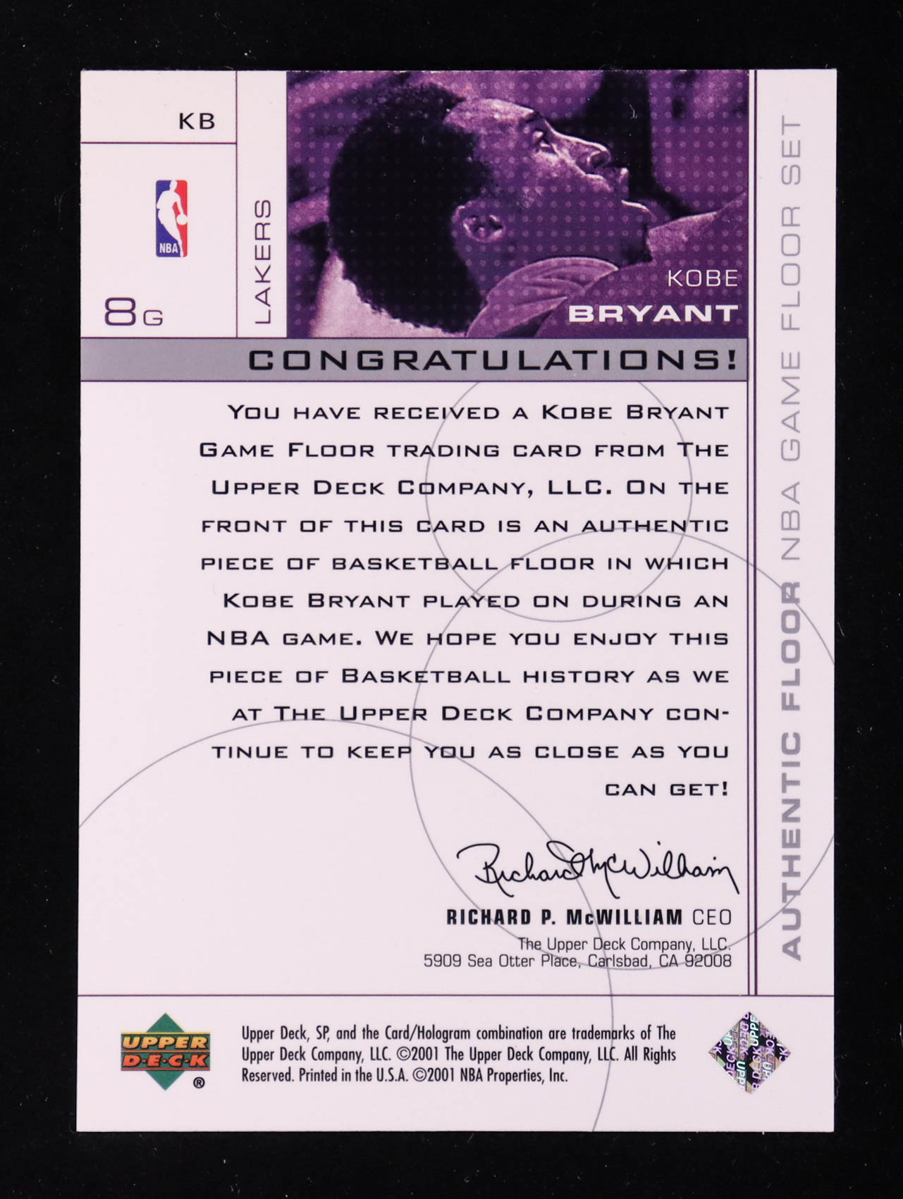 Kobe Bryant 2000-01 SP Game Floor Authentic Floor #KB AS at PristineAuction.com Kobe Bryant 2000-01 SP Game Floor Authentic Floor #KB AS at PristineAuction.com