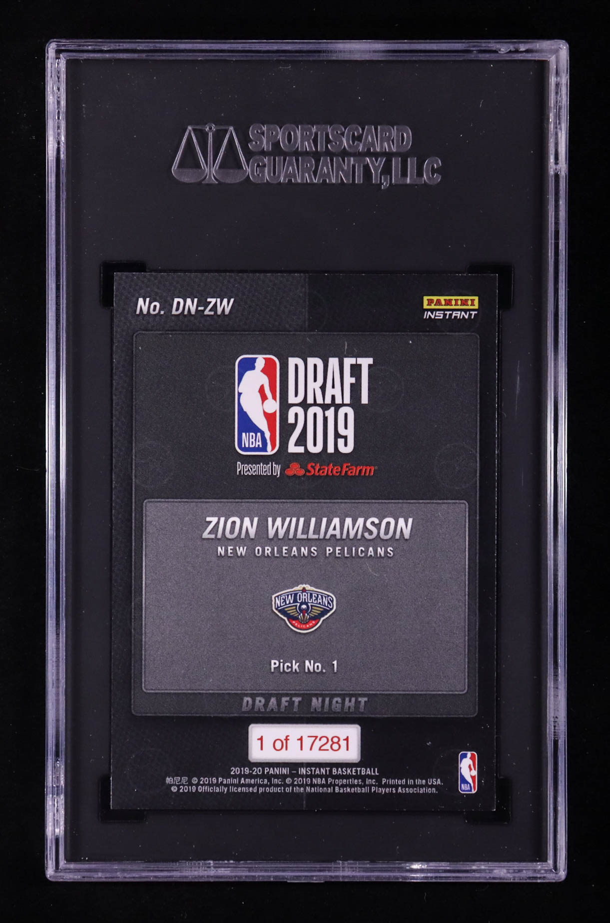 Zion Williamson 2019-20 Panini Instant Draft Night #DNZW RC (SGC 10) at PristineAuction.com Zion Williamson 2019-20 Panini Instant Draft Night #DNZW RC (SGC 10) at PristineAuction.com