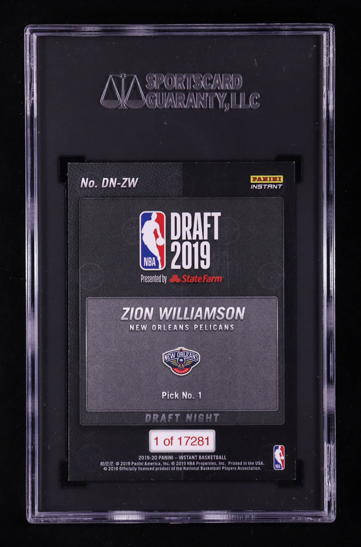 Zion Williamson 2019-20 Panini Instant Draft Night #DNZW RC (SGC 10) at PristineAuction.com Zion Williamson 2019-20 Panini Instant Draft Night #DNZW RC (SGC 10) at PristineAuction.com
