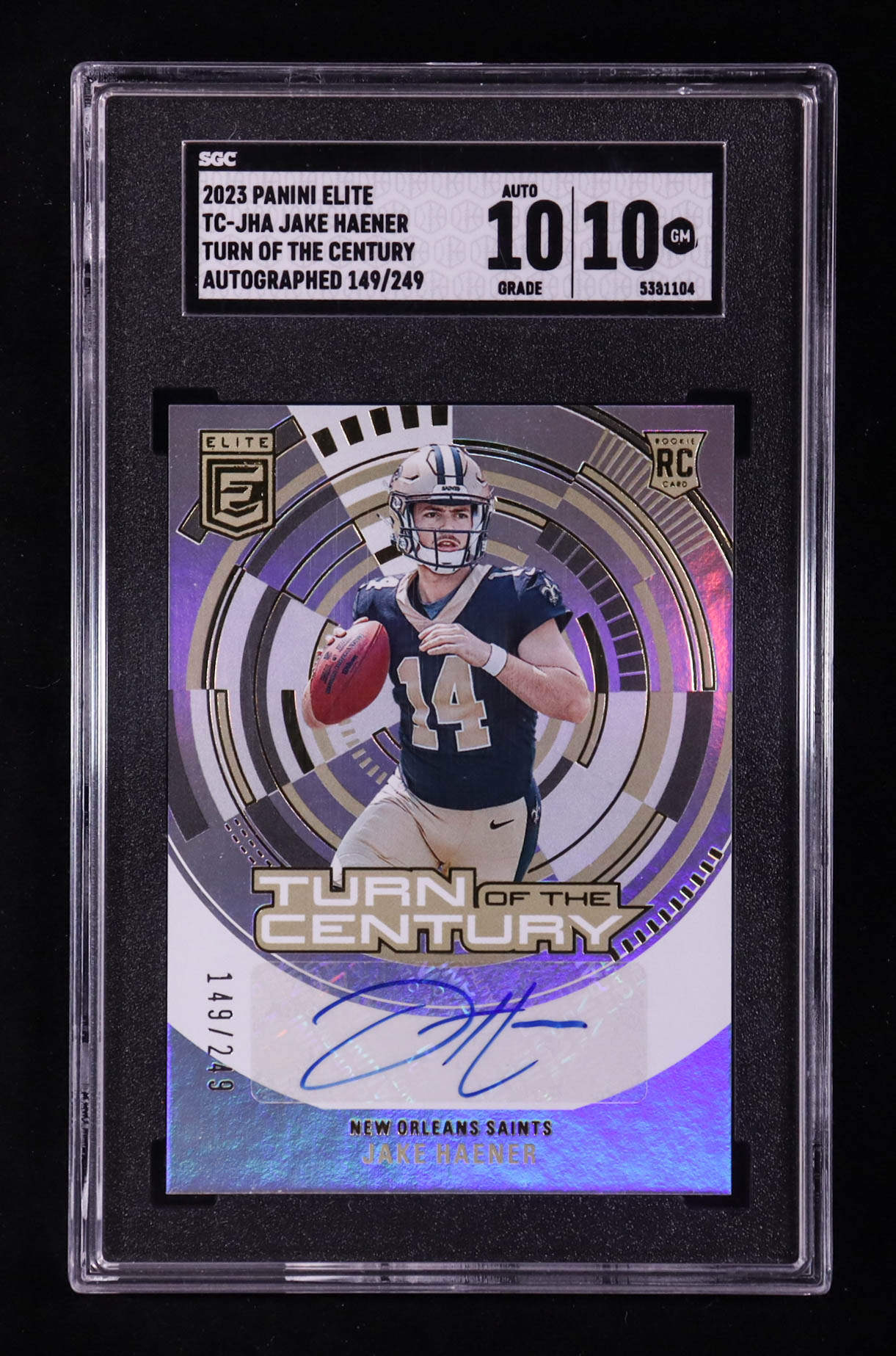 Jake Haener 2023 Elite Turn of the Century Autographs #20 #149/249 RC (SGC 10 | Auto 10) at PristineAuction.com Jake Haener 2023 Elite Turn of the Century Autographs #20 #149/249 RC (SGC 10 | Auto 10) at PristineAuction.com