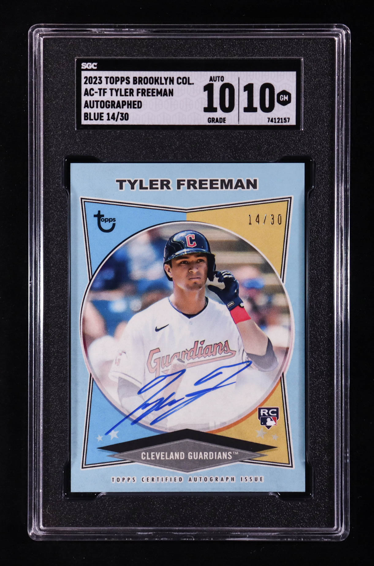 Tyler Freeman 2023 Topps Brooklyn Collection Autographs Blue #ACTF #14/30 RC (SGC 10 | Auto 10) at PristineAuction.com Tyler Freeman 2023 Topps Brooklyn Collection Autographs Blue #ACTF #14/30 RC (SGC 10 | Auto 10) at PristineAuction.com