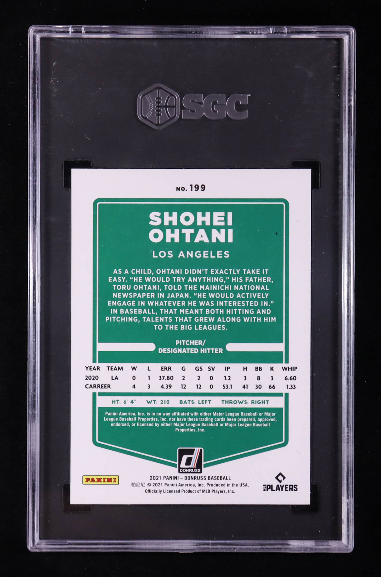 Shohei Ohtani 2021 Donruss #199 (SGC 10) at PristineAuction.com Shohei Ohtani 2021 Donruss #199 (SGC 10) at PristineAuction.com