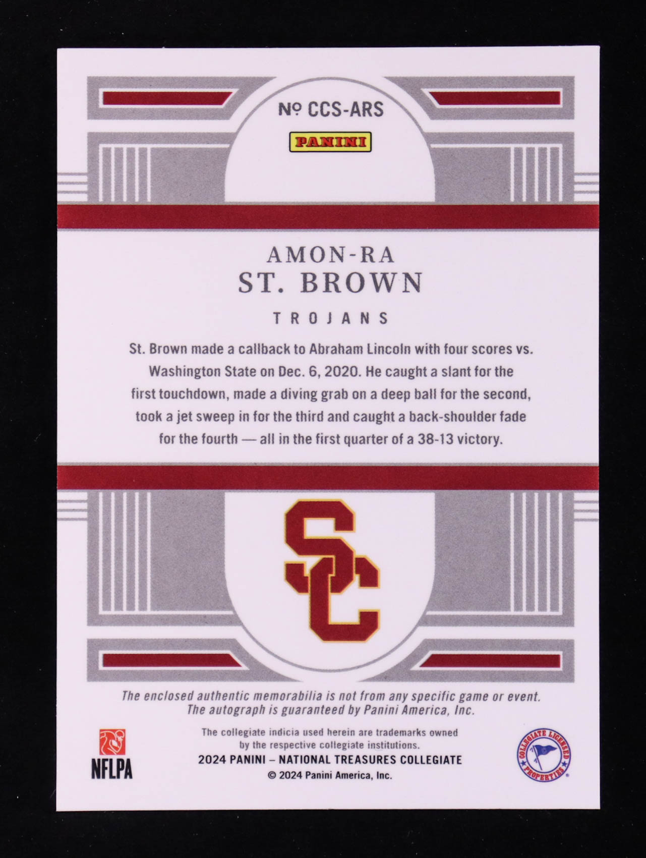 Amon-Ra St. Brown 2024 Panini National Treasures Collegiate College Silhouettes Signatures #16 #25/99 at PristineAuction.com Amon-Ra St. Brown 2024 Panini National Treasures Collegiate College Silhouettes Signatures #16 #25/99 at PristineAuction.com