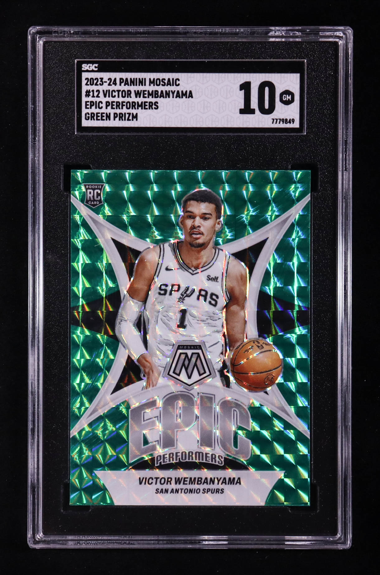 Victor Wembanyama 2023-24 Panini Mosaic Epic Performers Mosaic Green #12 RC (SGC 10) at PristineAuction.com Victor Wembanyama 2023-24 Panini Mosaic Epic Performers Mosaic Green #12 RC (SGC 10) at PristineAuction.com