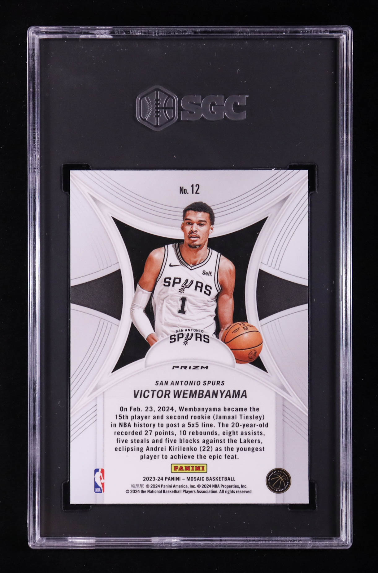 Victor Wembanyama 2023-24 Panini Mosaic Epic Performers Mosaic Green #12 RC (SGC 10) at PristineAuction.com Victor Wembanyama 2023-24 Panini Mosaic Epic Performers Mosaic Green #12 RC (SGC 10) at PristineAuction.com